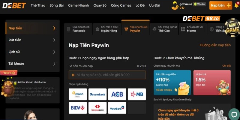 Cách nạp tiền DEBET
